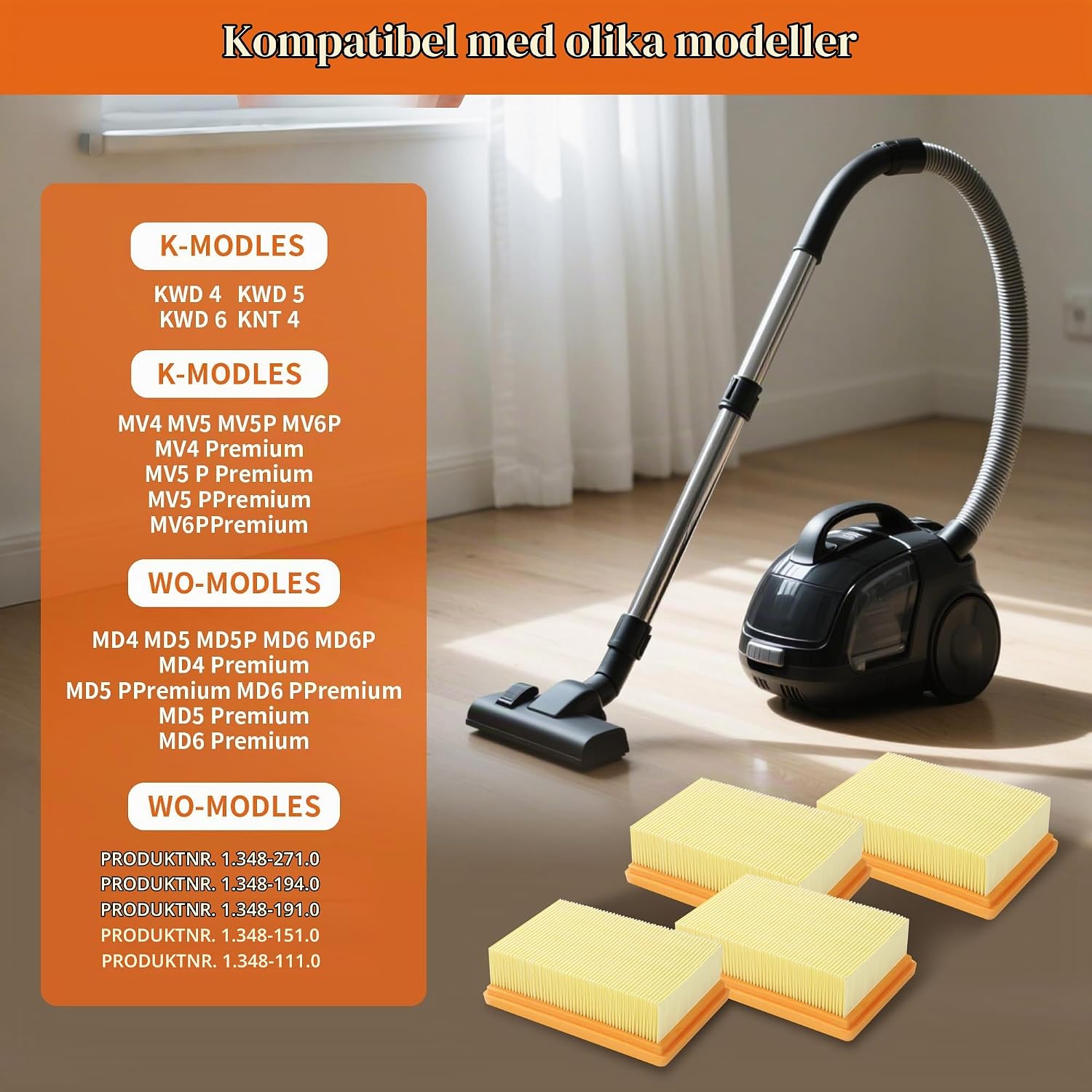 Detalle de BUCOMTU FC-070 dammsugarfilter för Kärcher WD 4–6 och MV 4–6, 4-pack