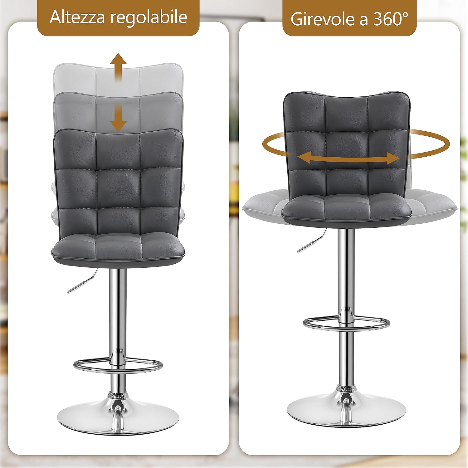 Detalle 2 de Yaheetech Sgabelli Bar Regolabili 62,5–83 cm