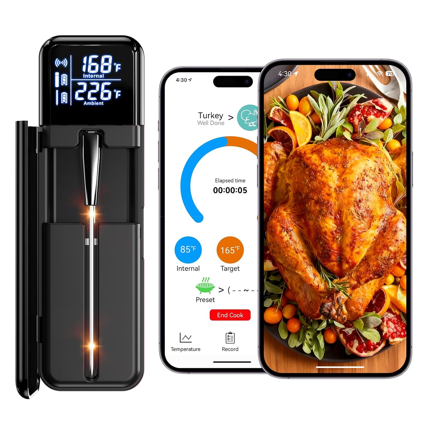 Detalle de SMNQIUA DT-133 Wireless Meat Thermometer with Bluetooth 5.4 and Smart Display