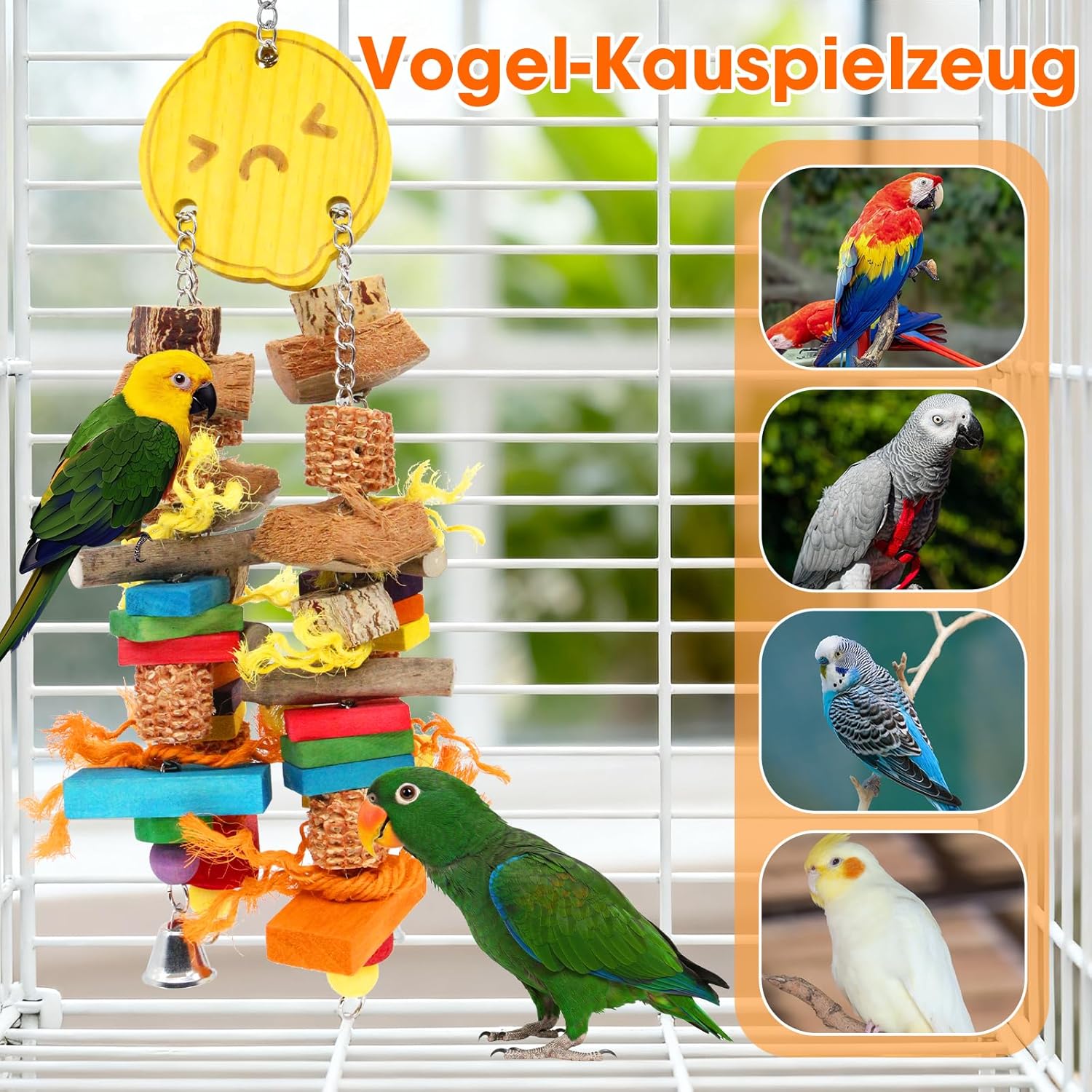 Detalle de MQUPIN Papagei-Spielzeug für große Vögel: bunte Holzblöcke mit natürlichen Elementen