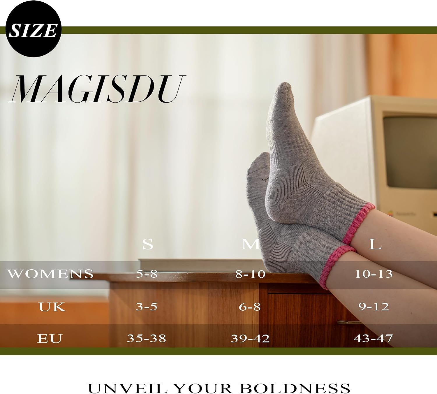 Detalle de MAGISDU Alpaca Wool Boot Crew Socks, 3 Pairs, Thermal Cushioning