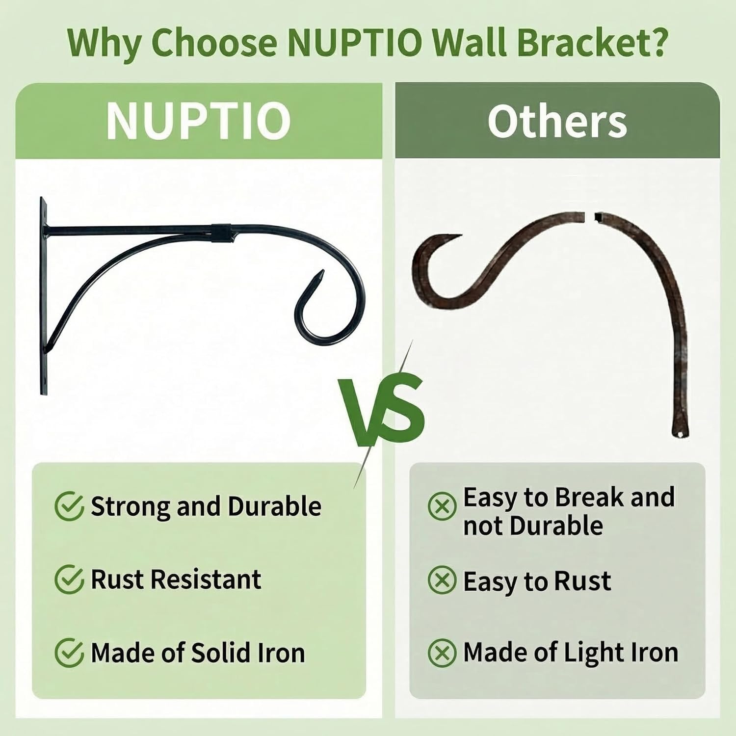 Thumbnail 2 de NUPTIO 2 Pcs Hanging Basket Brackets – Outdoor Iron Wall Hooks in Black
