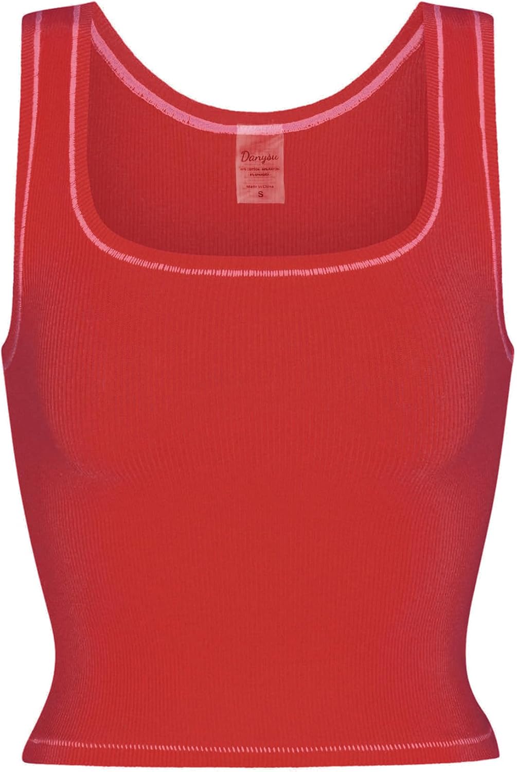 Detalle 2 de Danysu Women Rib Tank Top Padded Workout Top – Square Neck Crop, Fitted Camisole