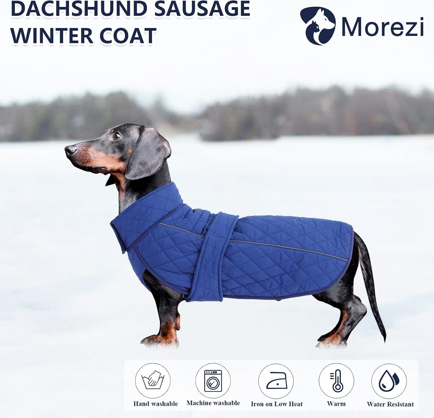 Detalle 2 de Morezi Dachshund Coat: Navy Water-Resistant Fleece Jacket with Reflective Stripe (Size L) for Miniature Sausage Dogs