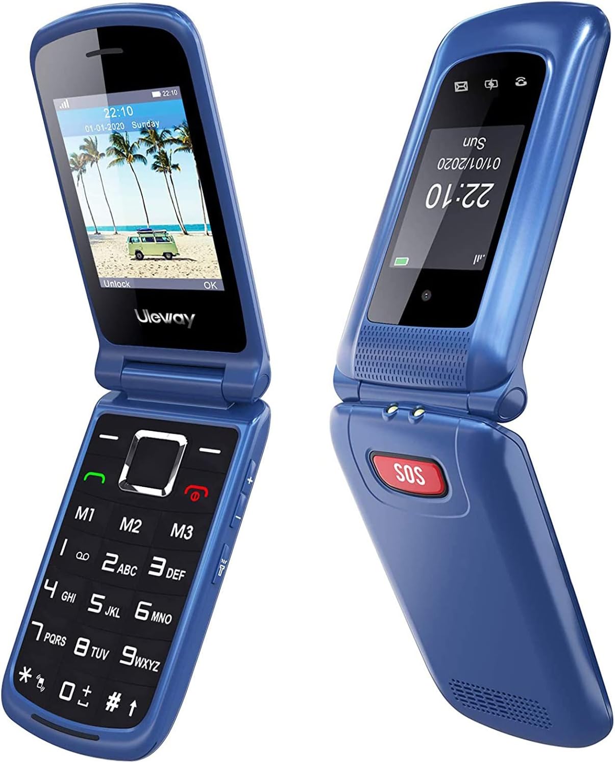 Detalle 2 de uleway Seniorenhandy Klapphandy ohne Vertrag mit SOS-Notruffunktion, 2,4" Dual Display und Ladestation (GSM, Blau)