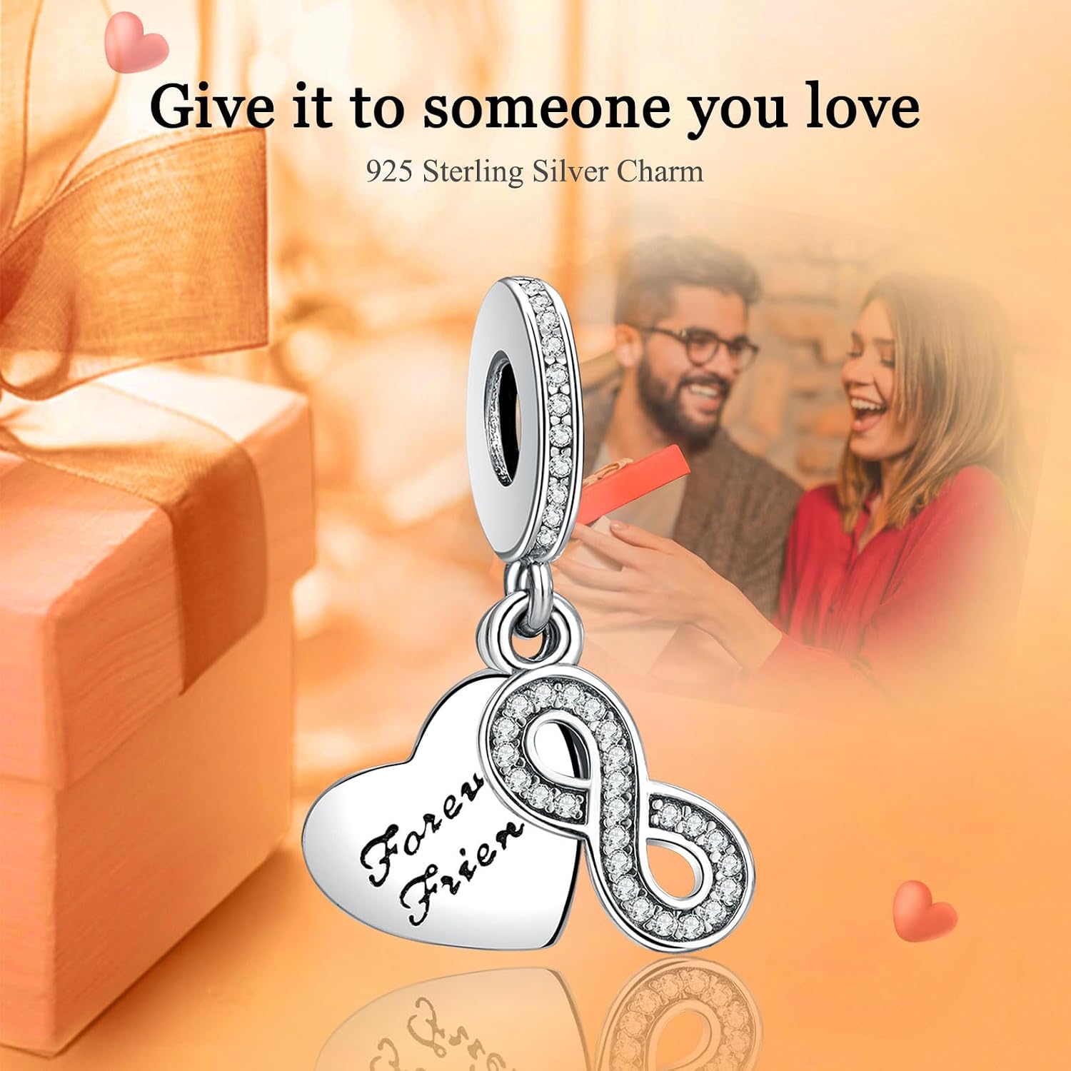 Detalle de Rimgoris charm in argento 925 con dettagli cuore e rubino, per bracciali e collane