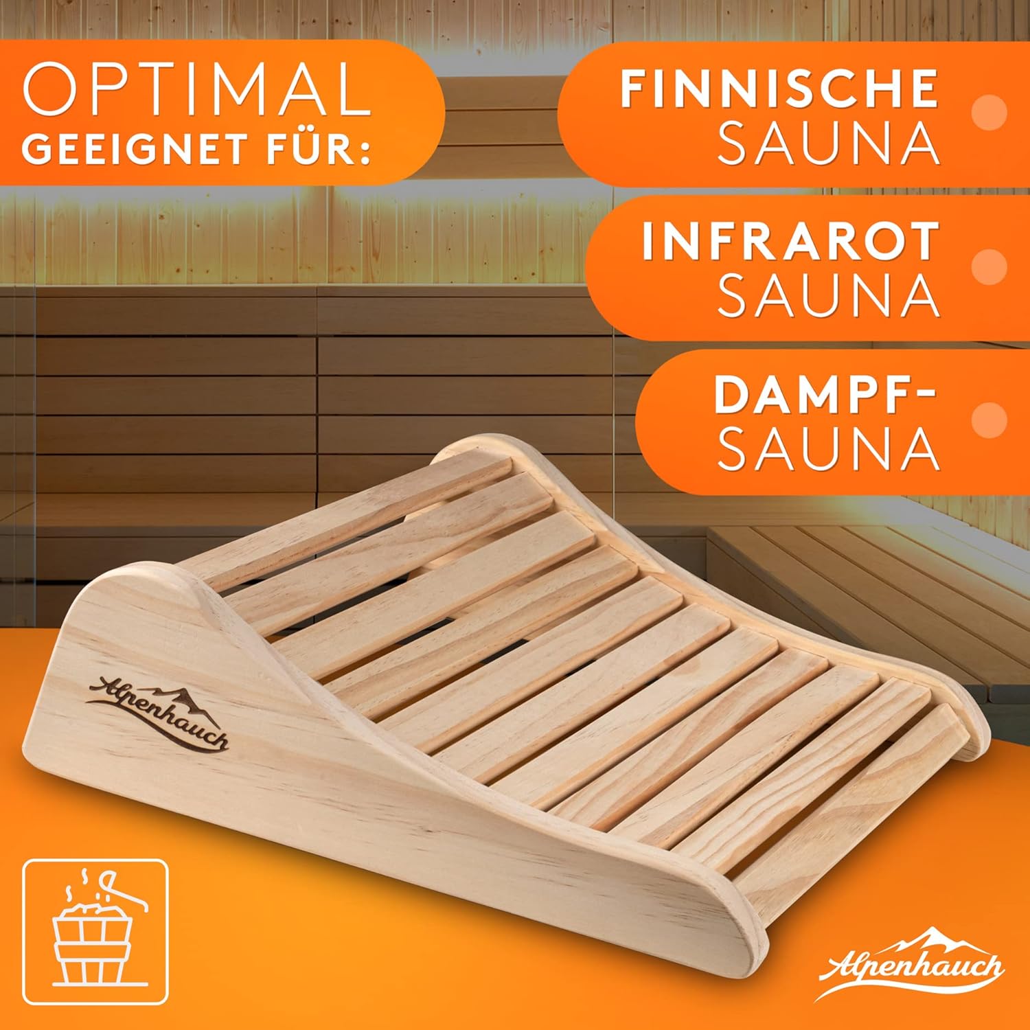 Detalle de ALPENHAUCH Poggiatesta sauna in legno – Ergonomico, 100% legno naturale, per cabine a infrarossi