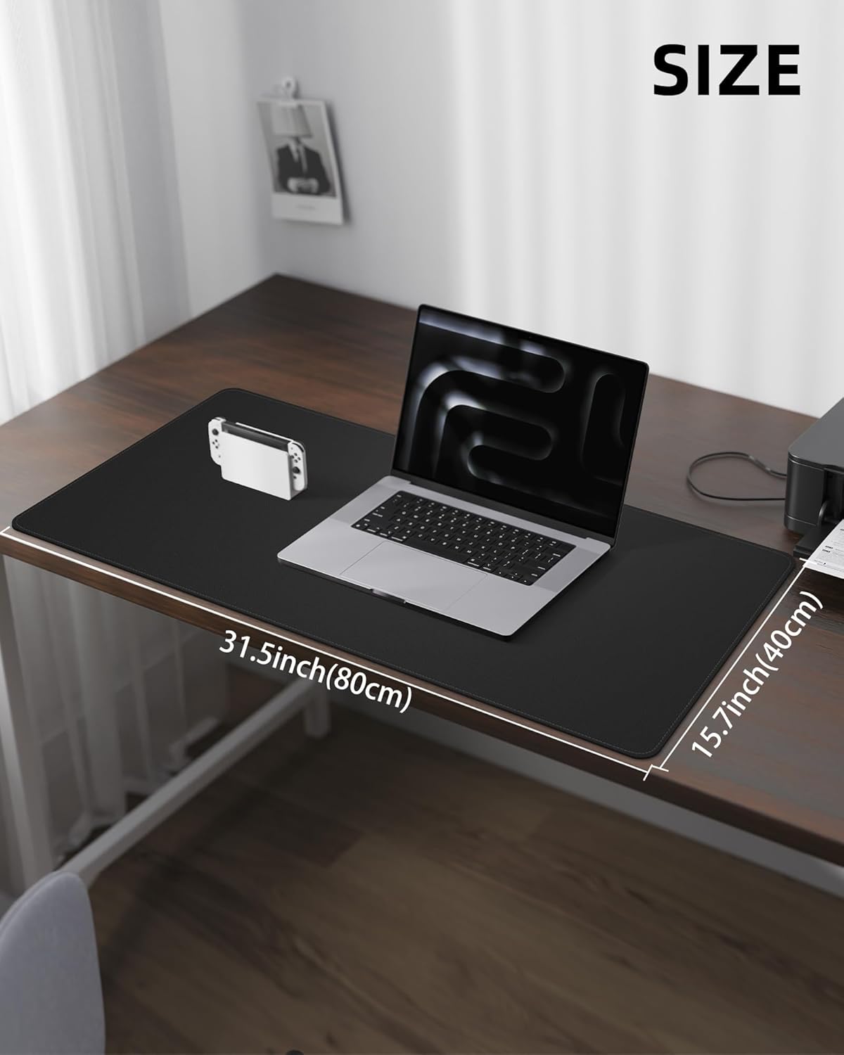Detalle de Leather Desk Mat Protector 80 x 40 cm – Non-Slip PU Leather Desk Pad for Office and Home