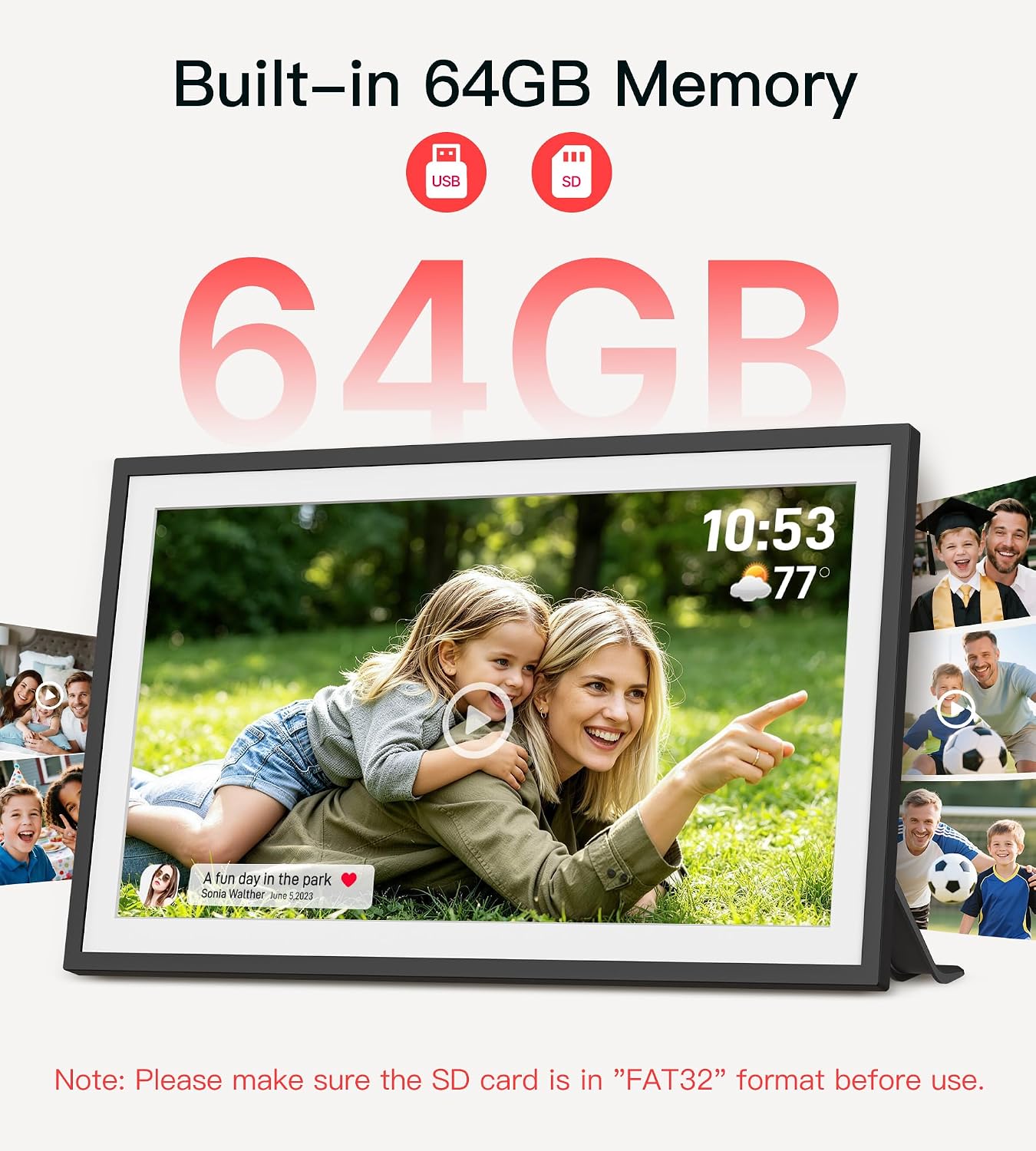 Detalle de BIGASUO 159K 15.6-Inch Digital Picture Frame, 64GB Wi-Fi, FHD Touchscreen
