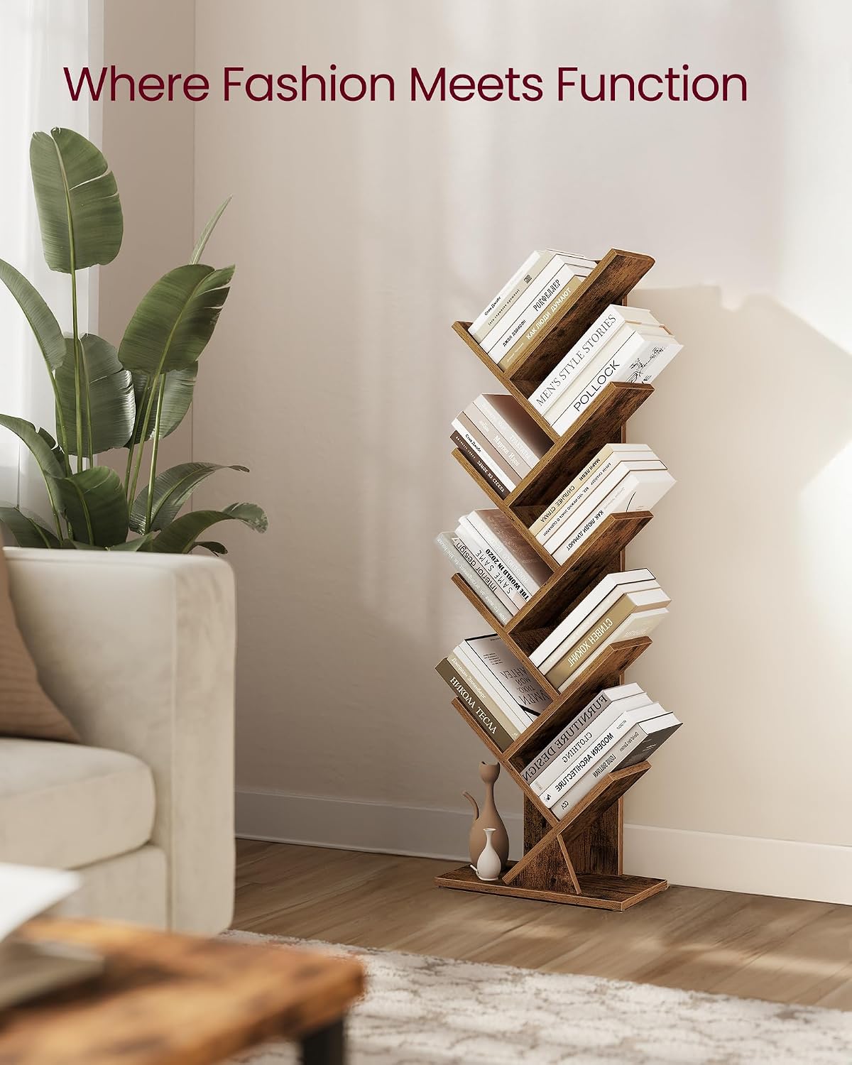 Detalle 2 de VASAGLE Custos LBC609KD01 tree-shaped bookcase, 9 shelves, vintage brown
