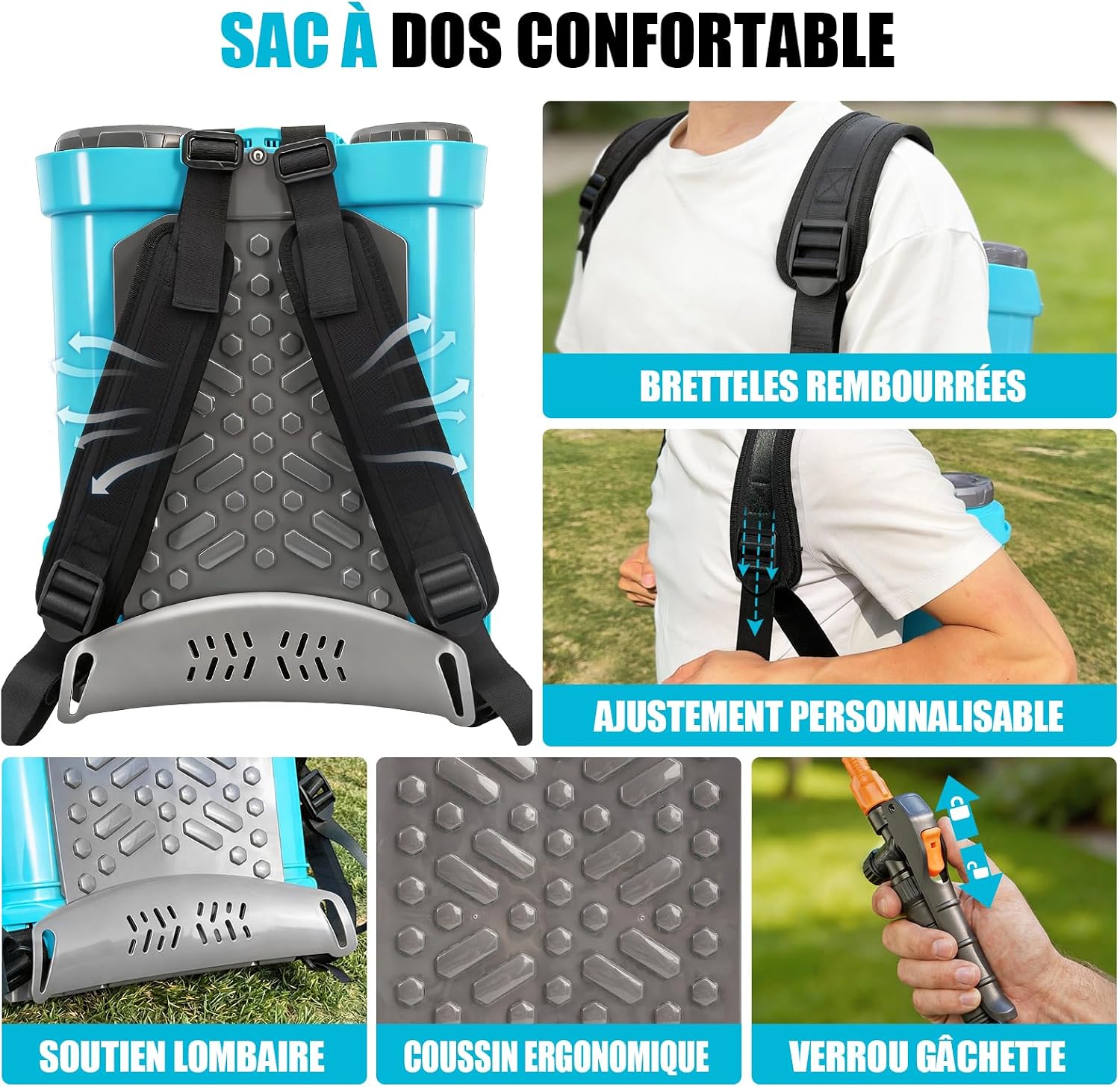 Detalle de SideKing Pulvérisateur à Dos 16L — Électrique, compatible Makita 18V, 7 Bar, Lance Télescopique