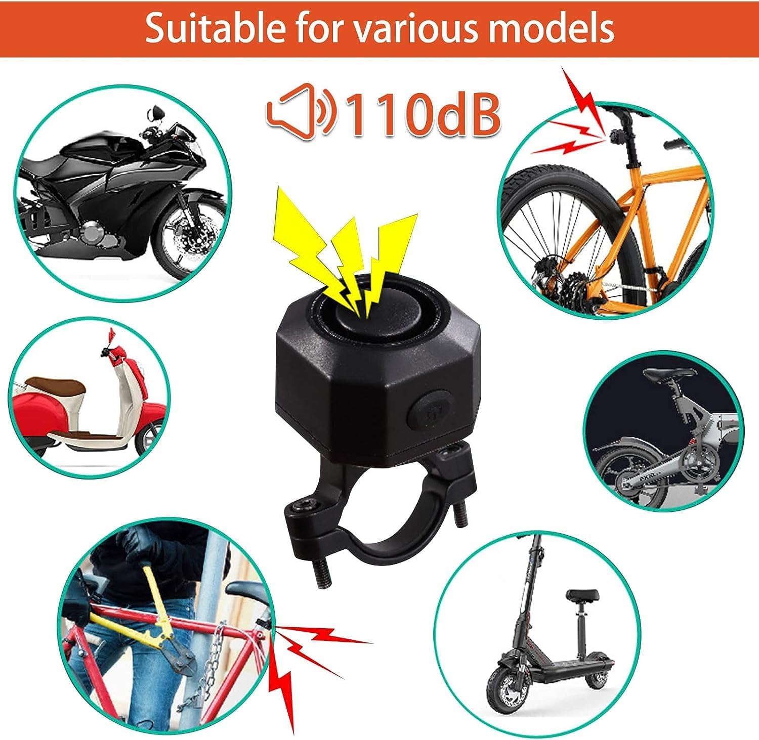 Detalle de RUIZHI Sistema di allarme per bicicletta con telecomando – USB-C impermeabile, Tracker per scooter e veicoli leggeri