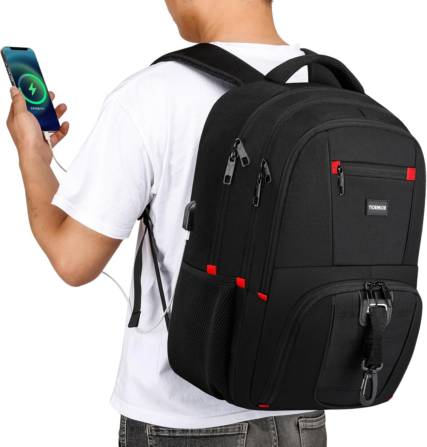 Detalle de YIORMIOR Backpack: Large, USB-enabled Daypack for School, Work and Travel