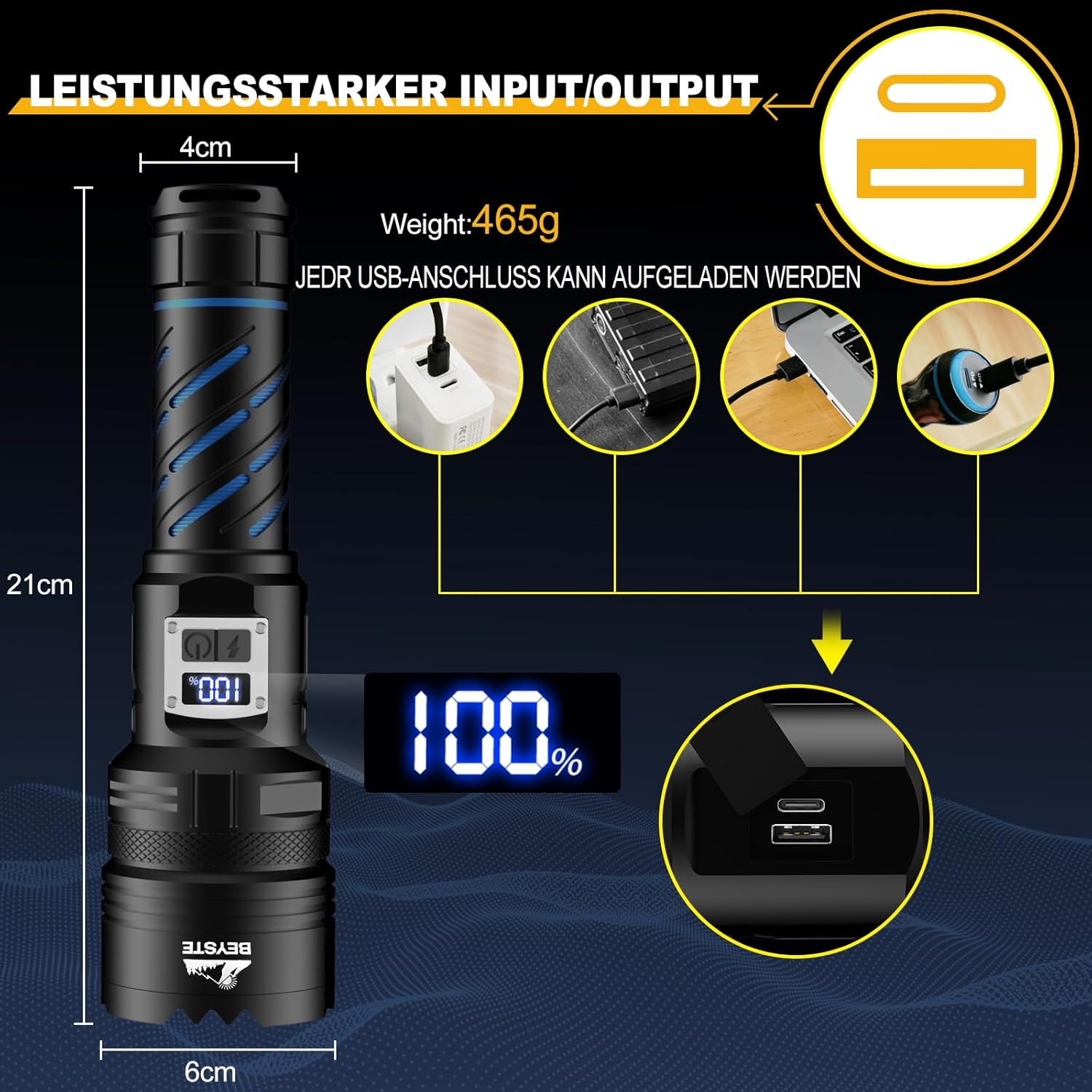 Thumbnail 5 de BEYSTE A10 Lampe torche LED rechargeable ultra puissante XHQ100.2 (1 000 000 lumens) + torche compacte 800 lumens