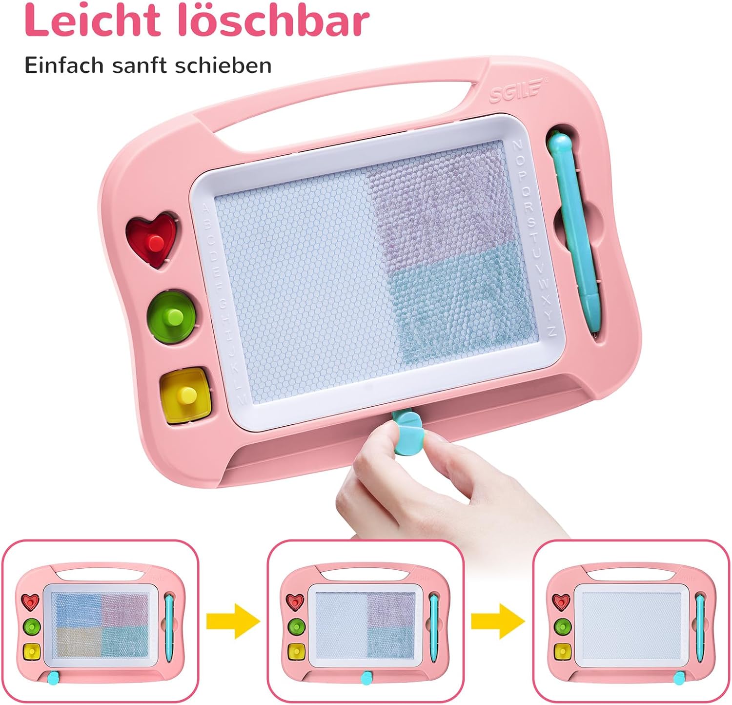 Thumbnail 5 de SGILE Magnetische Maltafel Zaubertafel für Kinder – Hellrosa, 4 Farbzonen, 3 Stempel, ABS-Kunststoff