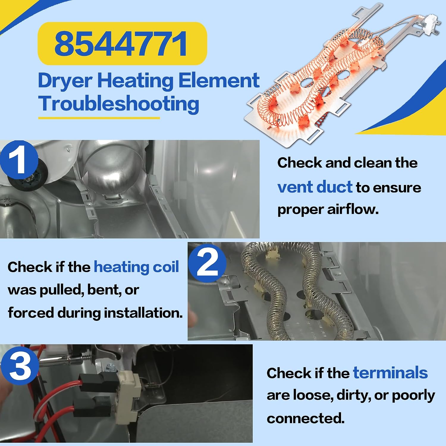 Detalle de HESHECEIN 8544771 Dryer Heating Element Kit for Select Maytag MED Models