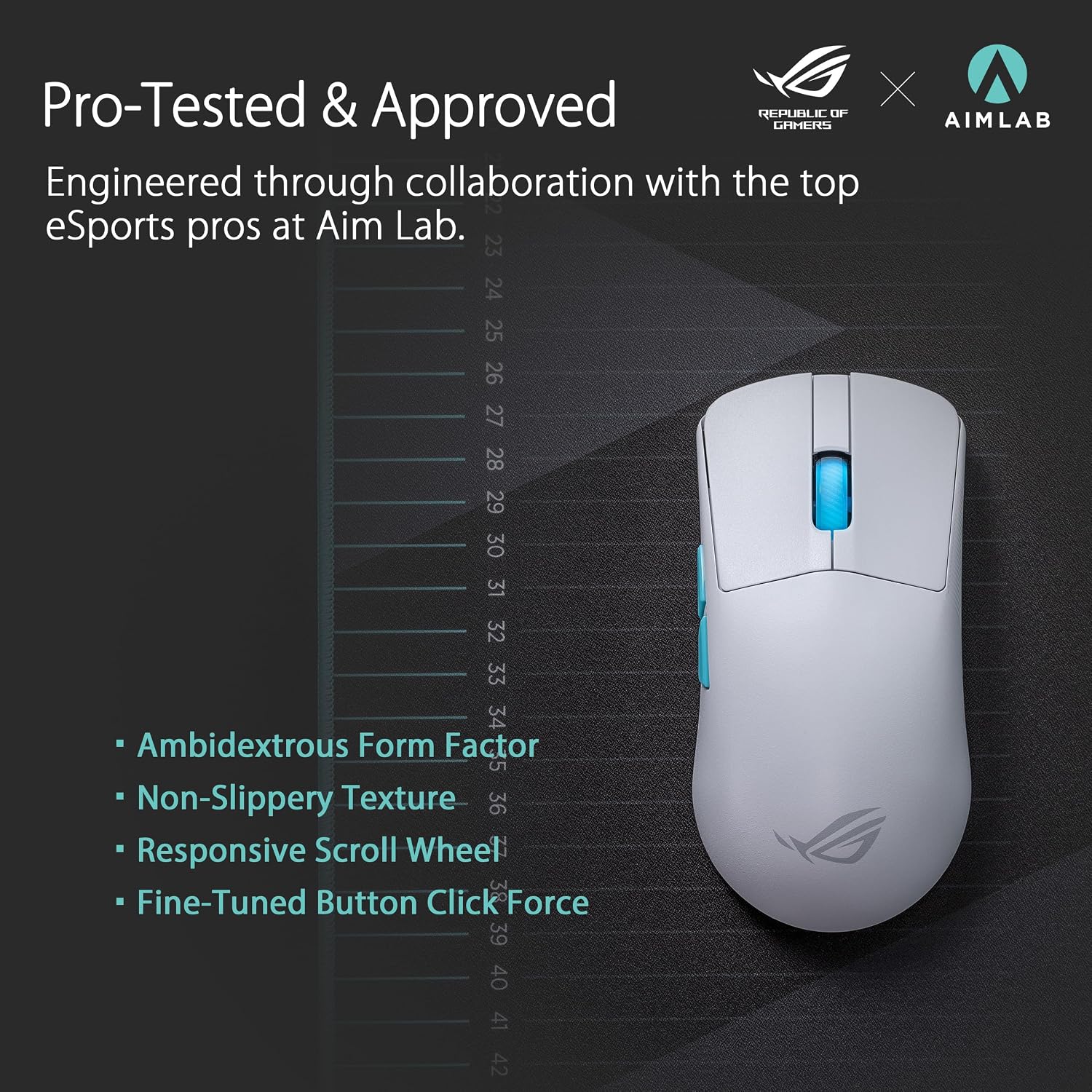Thumbnail 1 de ASUS ROG Harpe Ace Aim Lab Edition (54 g) mouse gaming ultraleggero 2,4 GHz RF + Bluetooth, sensore 36K DPI, bianco