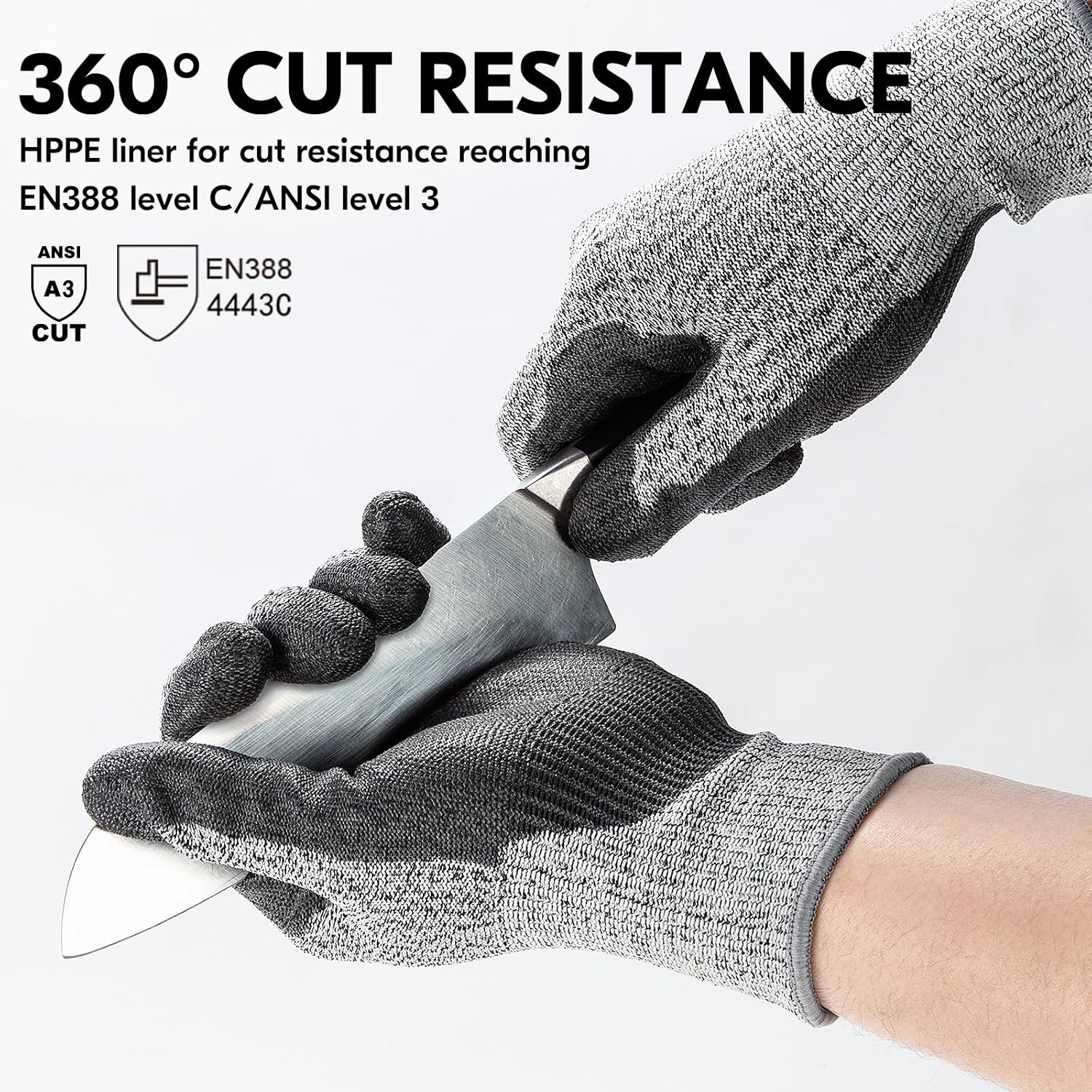 Detalle 2 de Vgo... 1 Pair Cut Resistant Gloves with Coat Nitrile Palm, HPPE Anti-Cutting Liner – EN388 C / ANSI 3, Size XL, Grey (SK2131)