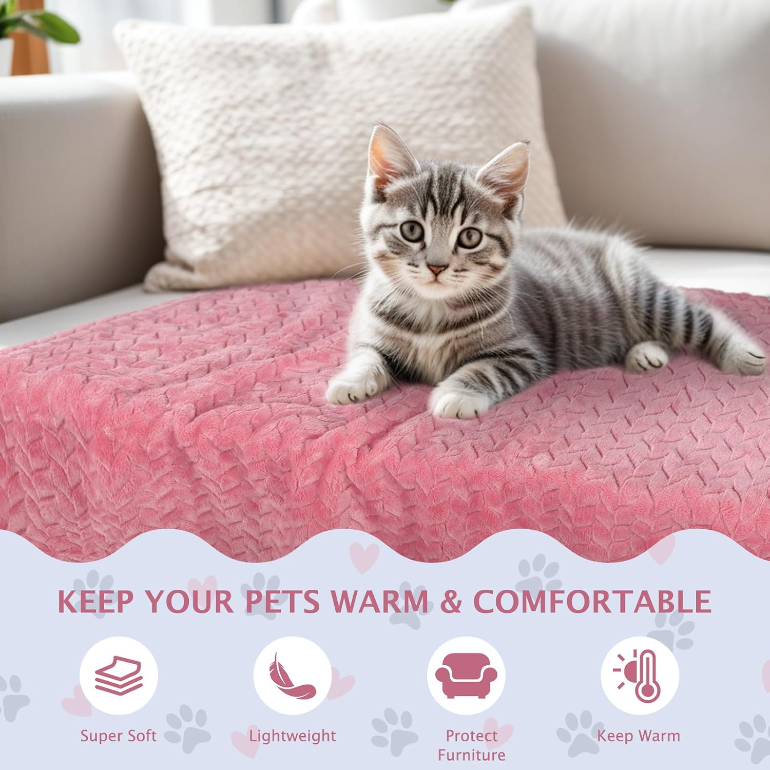 Detalle de BVAGSS Couverture pour Chien et Chaton (6 pièces, 60x40 cm), flanelle moelleuse lavable – motif oreilles de blé