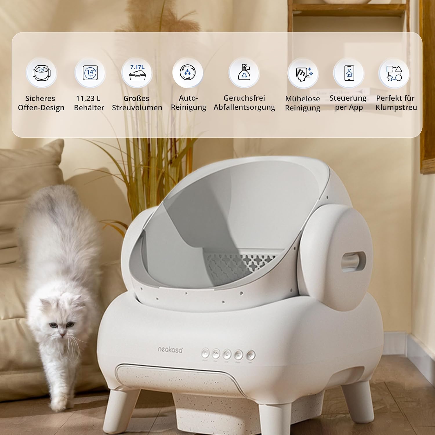 Detalle de Neakasa M1 Plus Lite – Selbstreinigende Katzentoilette mit Open-Top Design (XXL Kapazität) und App-Steuerung