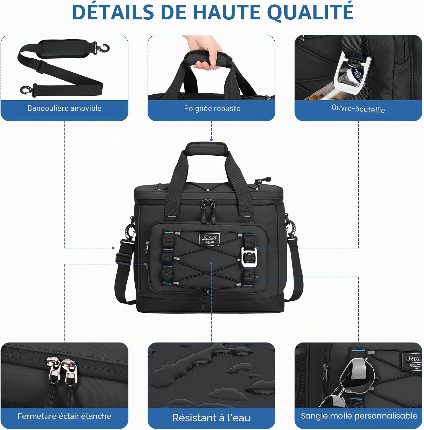 Detalle de Urtala Sac Isotherme 30 L – glacière souple pour le camping et les voyages