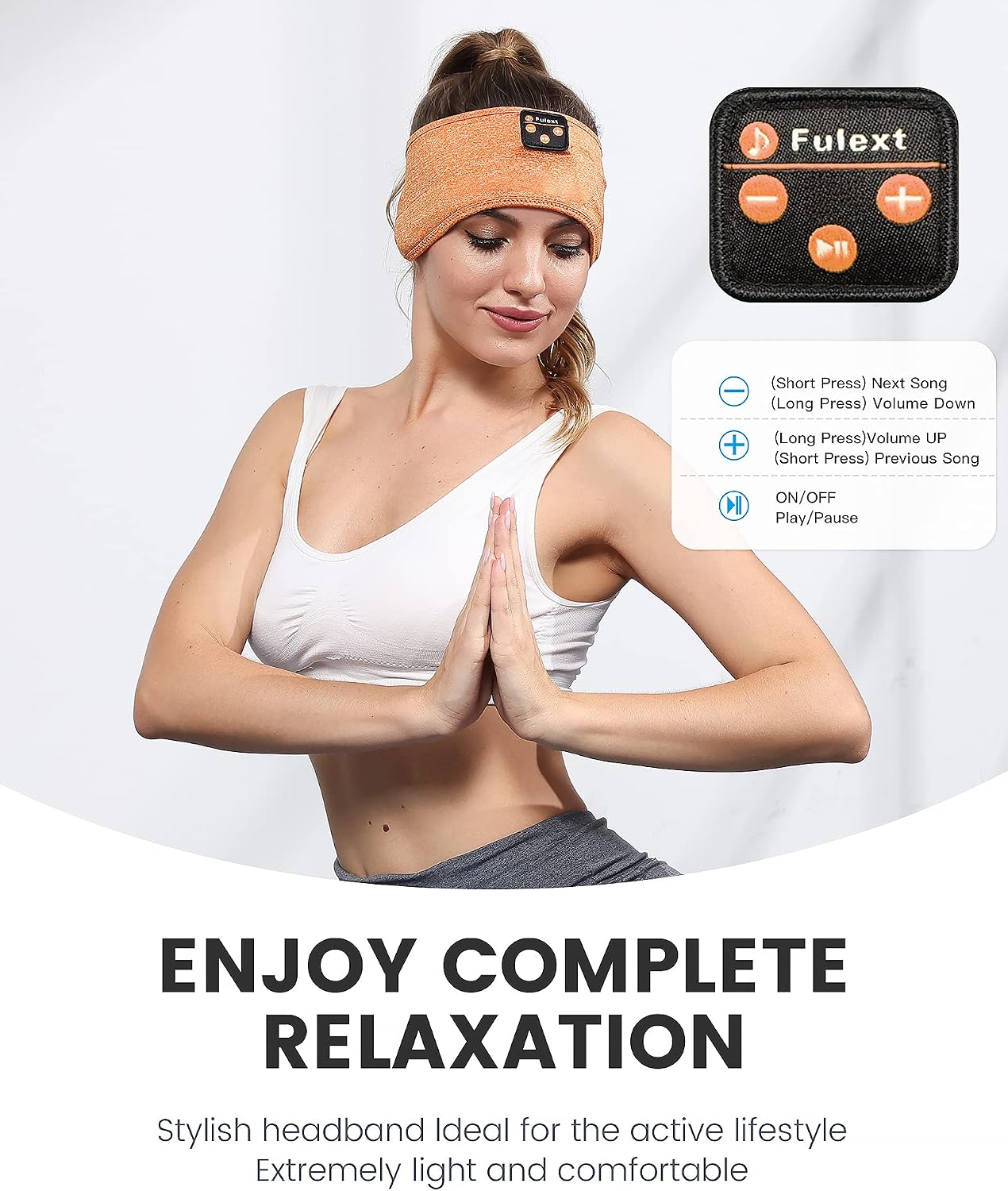 Detalle de Fulext Bluetooth-Schlafkopfhörer Stirnband mit eingebauten Lautsprechern – fürs Schlafen, Yoga, Joggen