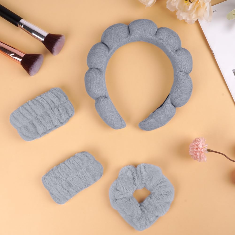 Thumbnail 6 de Alaoo Fascia Capelli Donna Trucco: set da 4 pezzi per lavare il viso, applicare il trucco e fare la doccia (grigio)