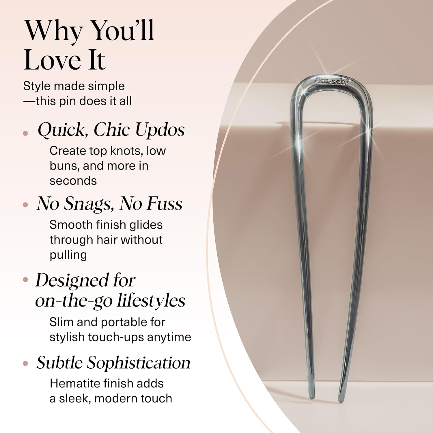 Detalle de Kitsch French Hair Pins for Women – Elegant, Durable U-Shaped Hair Fork (Hematite) for Updos