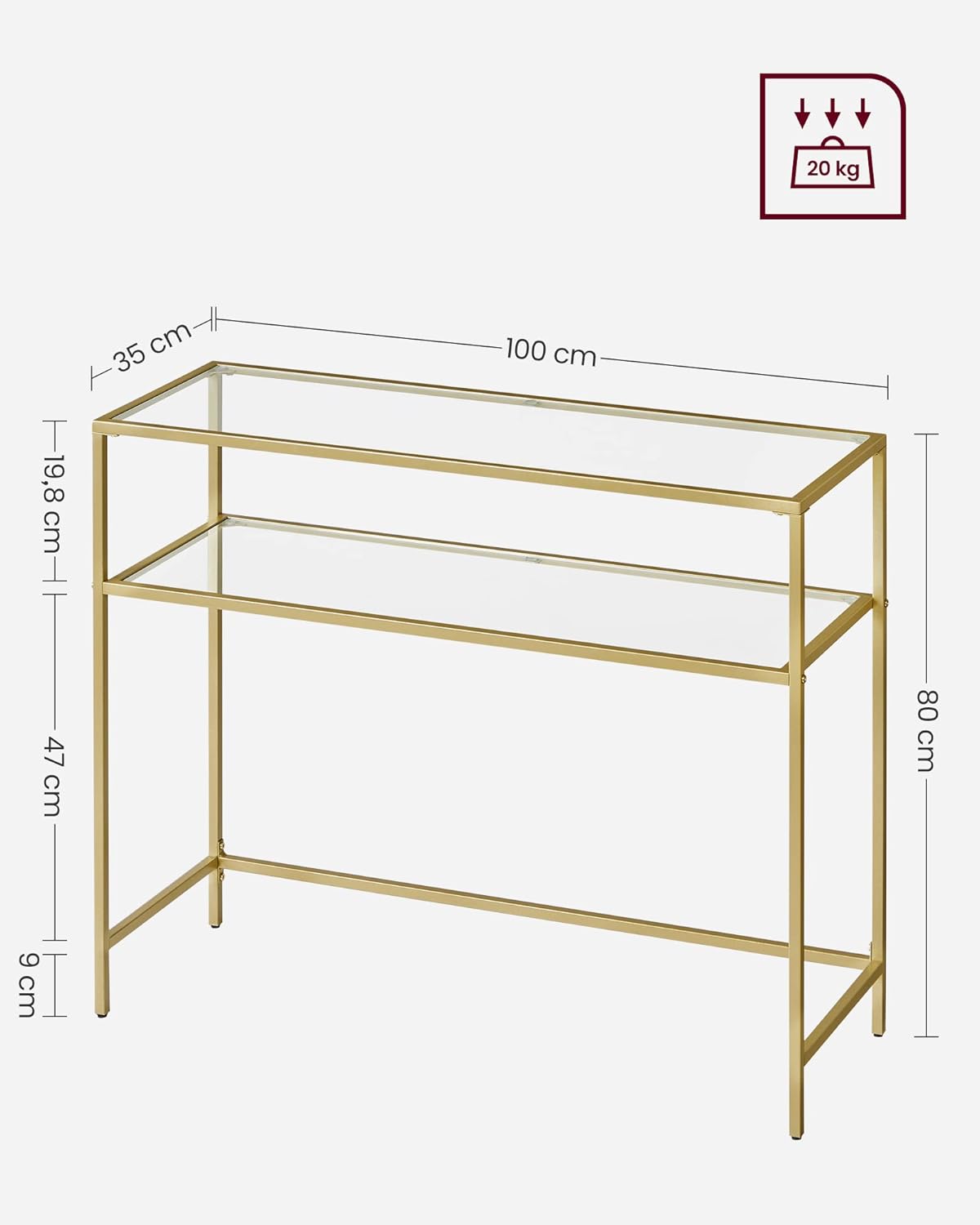 Detalle de VASAGLE LGT025A01 Consolle ingresso 35x100x80 cm