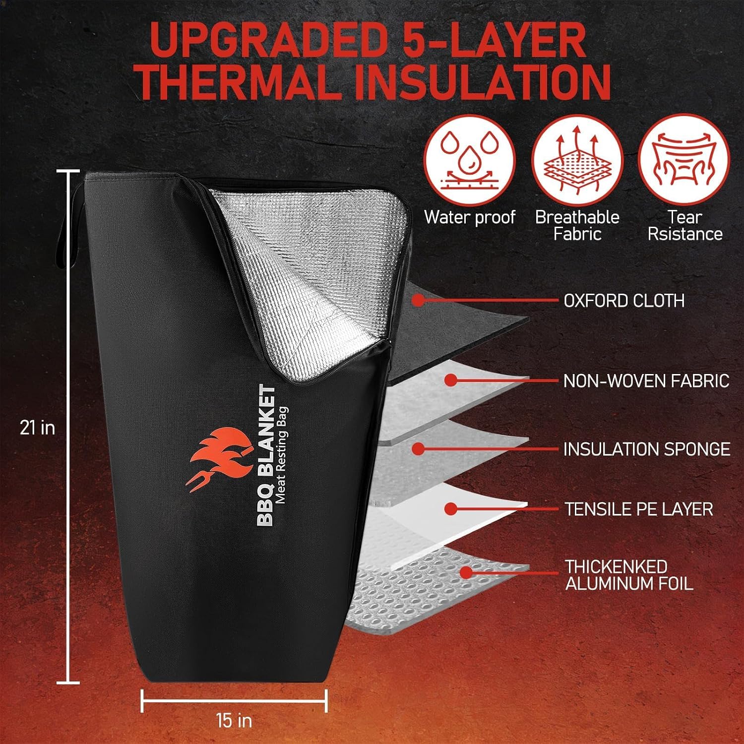 Detalle 2 de BANGIE BBQ001-19 Meat Resting Bag, 5-Layer Insulation, Oxford Cloth