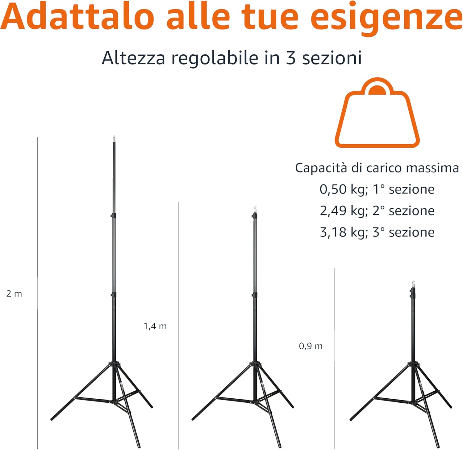 Thumbnail 3 de Amazon Basics supporto per illuminazione fotografica in alluminio regolabile (fino a 2,04 m) con custodia, nero