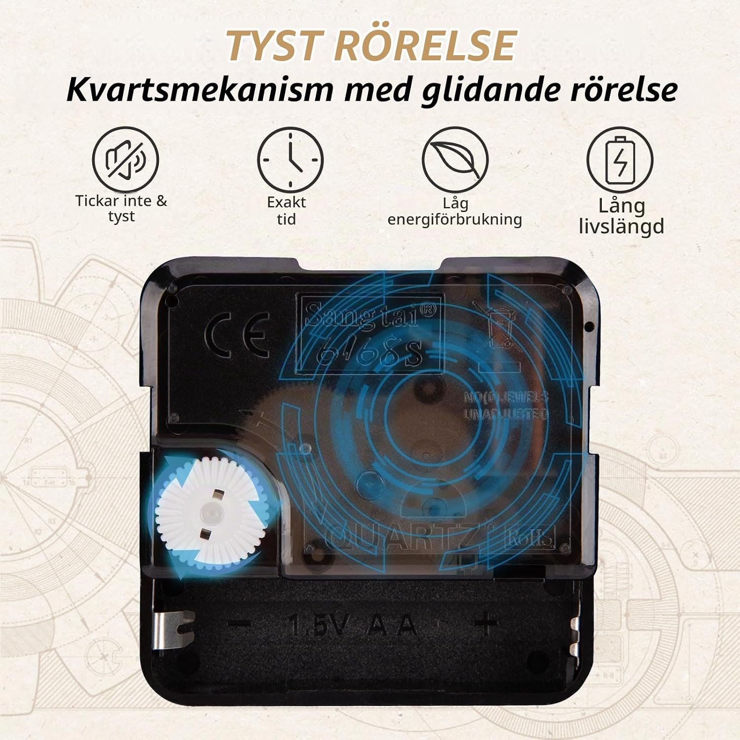 Detalle de ACCSHINE 1029611 väggklocka i MDF, tyst kvartsurverk och romerska siffror