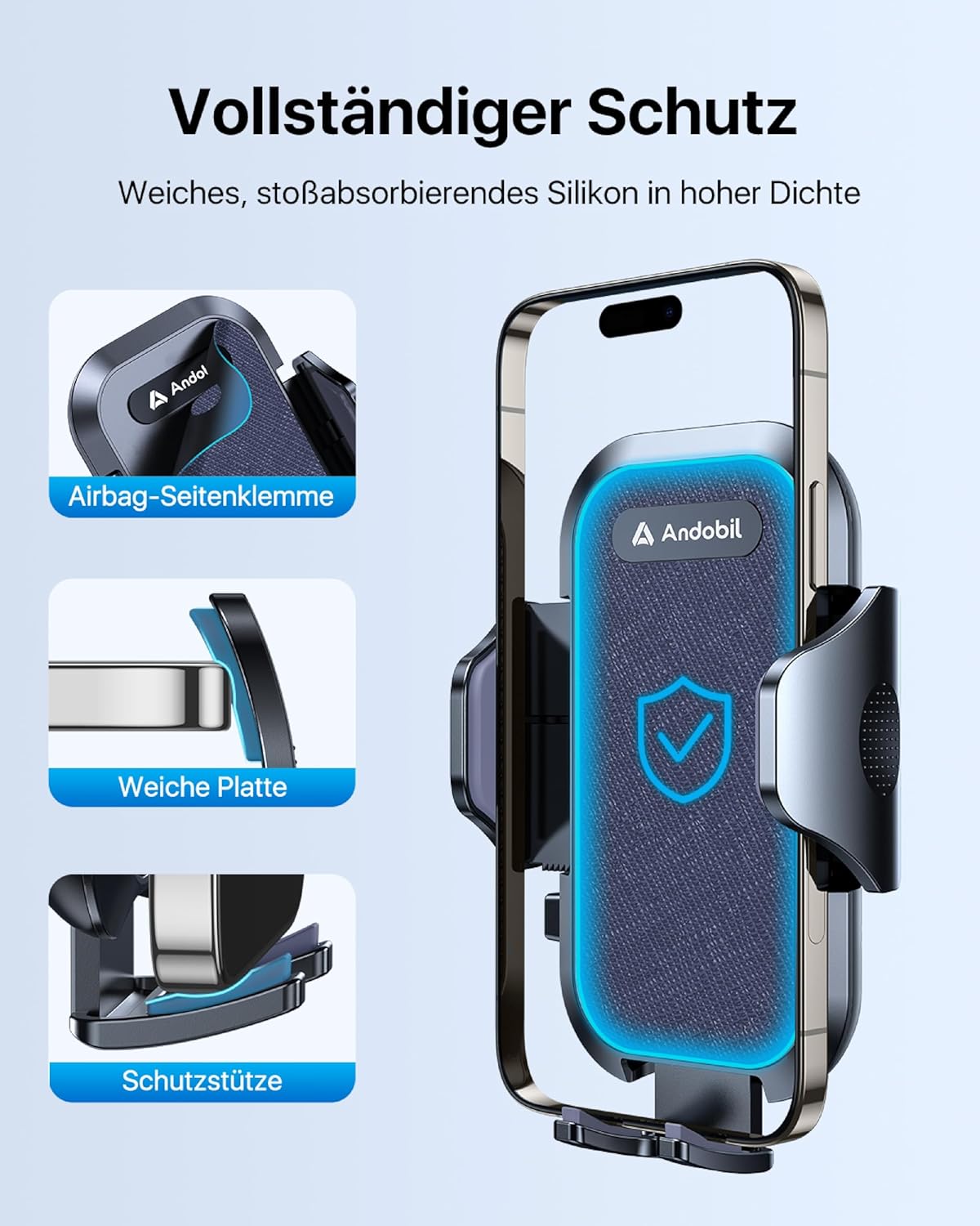 Detalle 2 de andobil Handyhalterung Auto Lüftung – 360° drehbar, sicherer Griff, Universal 4–7 Zoll