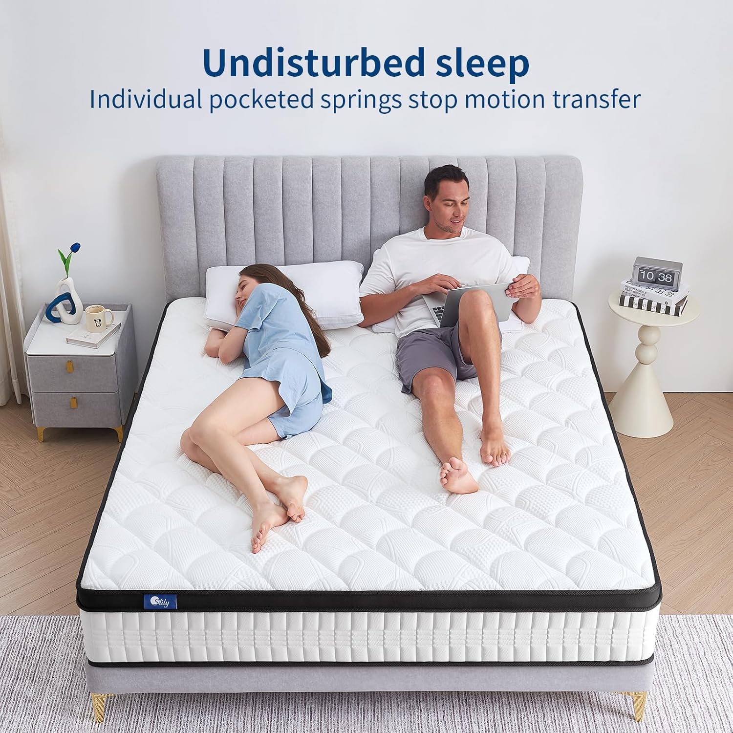 Thumbnail 3 de slily 12 Inch 4ft6 Double Hybrid Pocket Sprung Memory Foam Mattress (7-Zone, 30cm deep) for back support