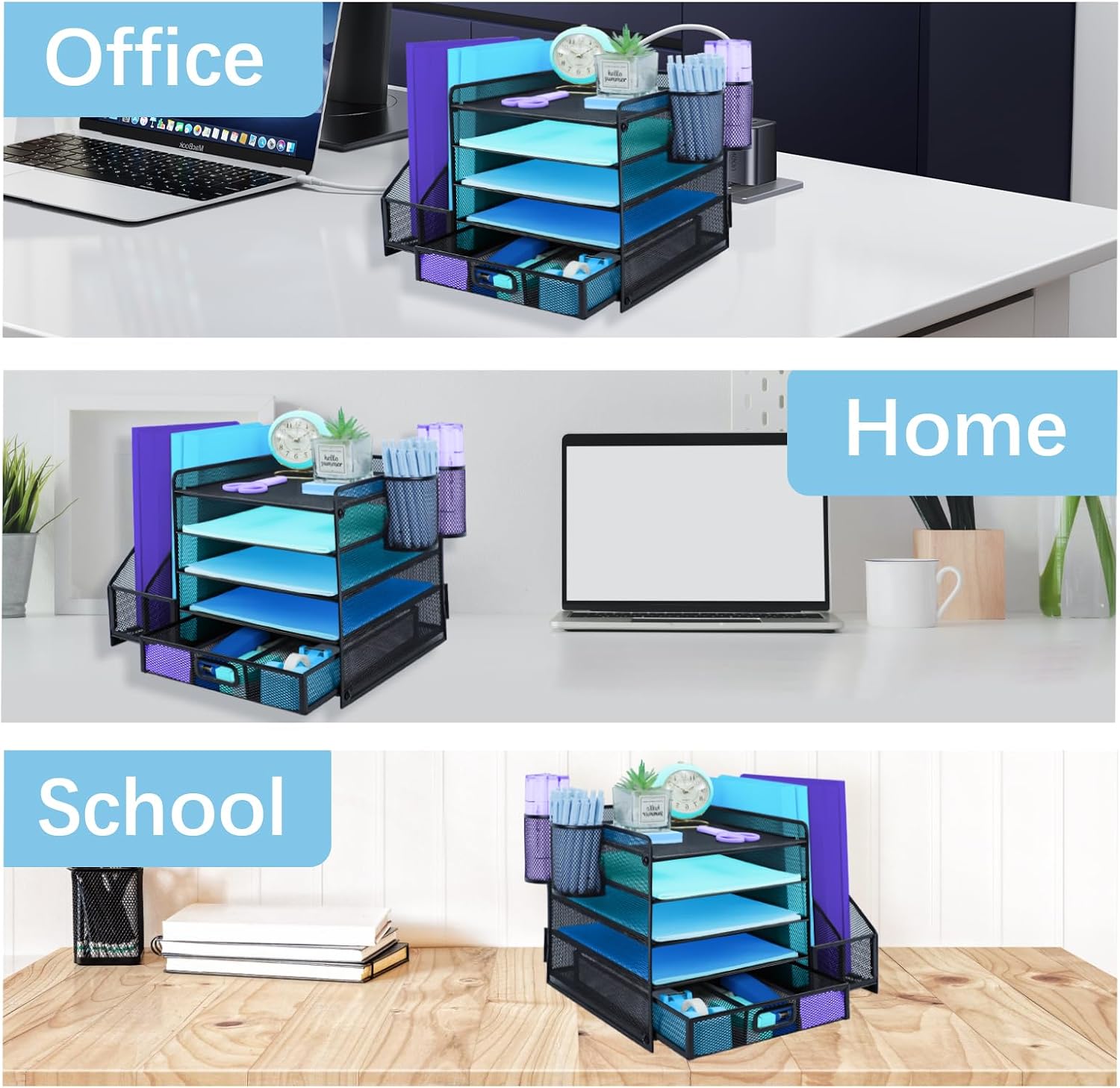 Thumbnail 5 de HIHOBDAY 5-Tier Desk File Organiser with Extra Vertical File Sorter (Black)