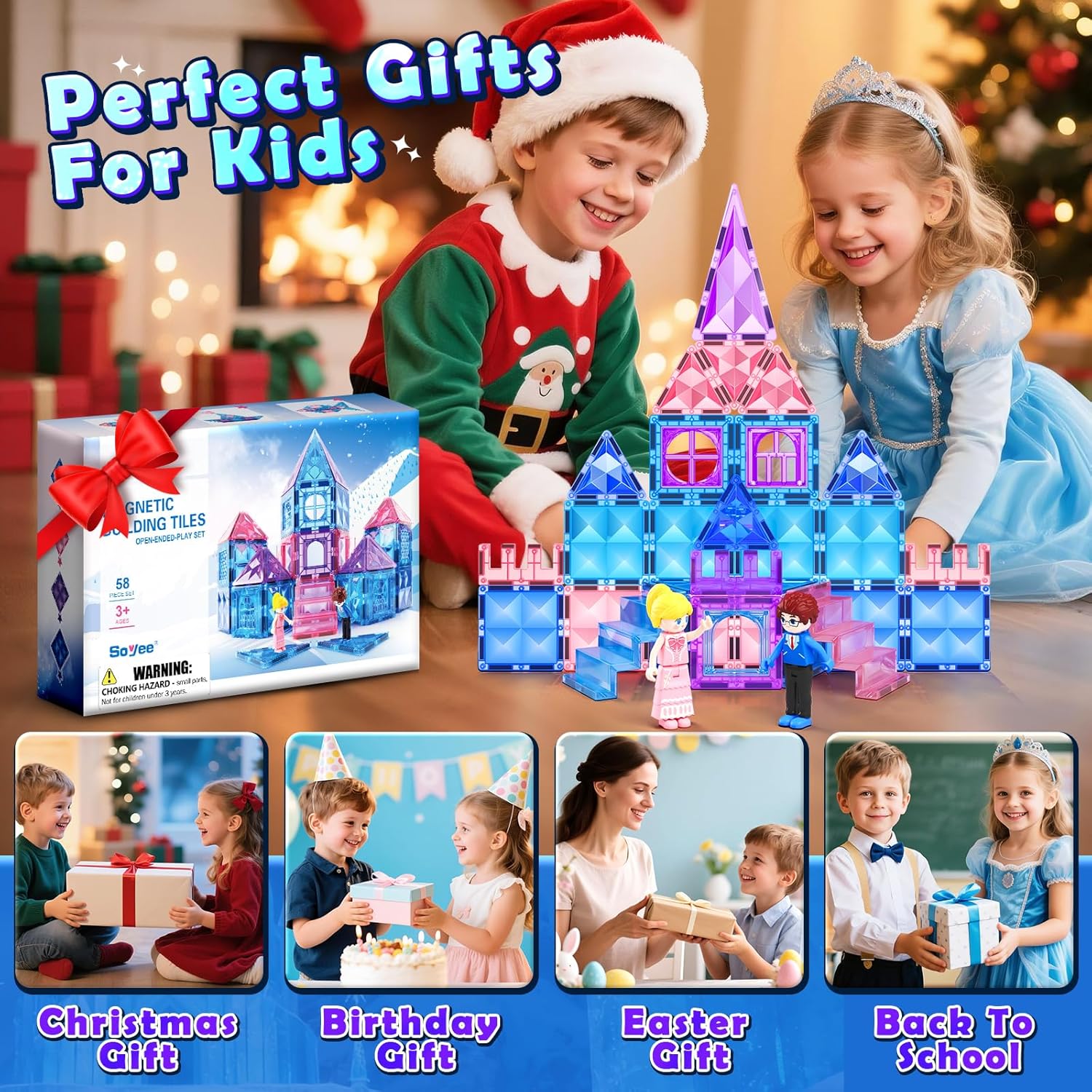 Detalle de Diamond Magnetic Tiles for Kids: 58-Piece Princess STEM Build Set (3–8 years)
