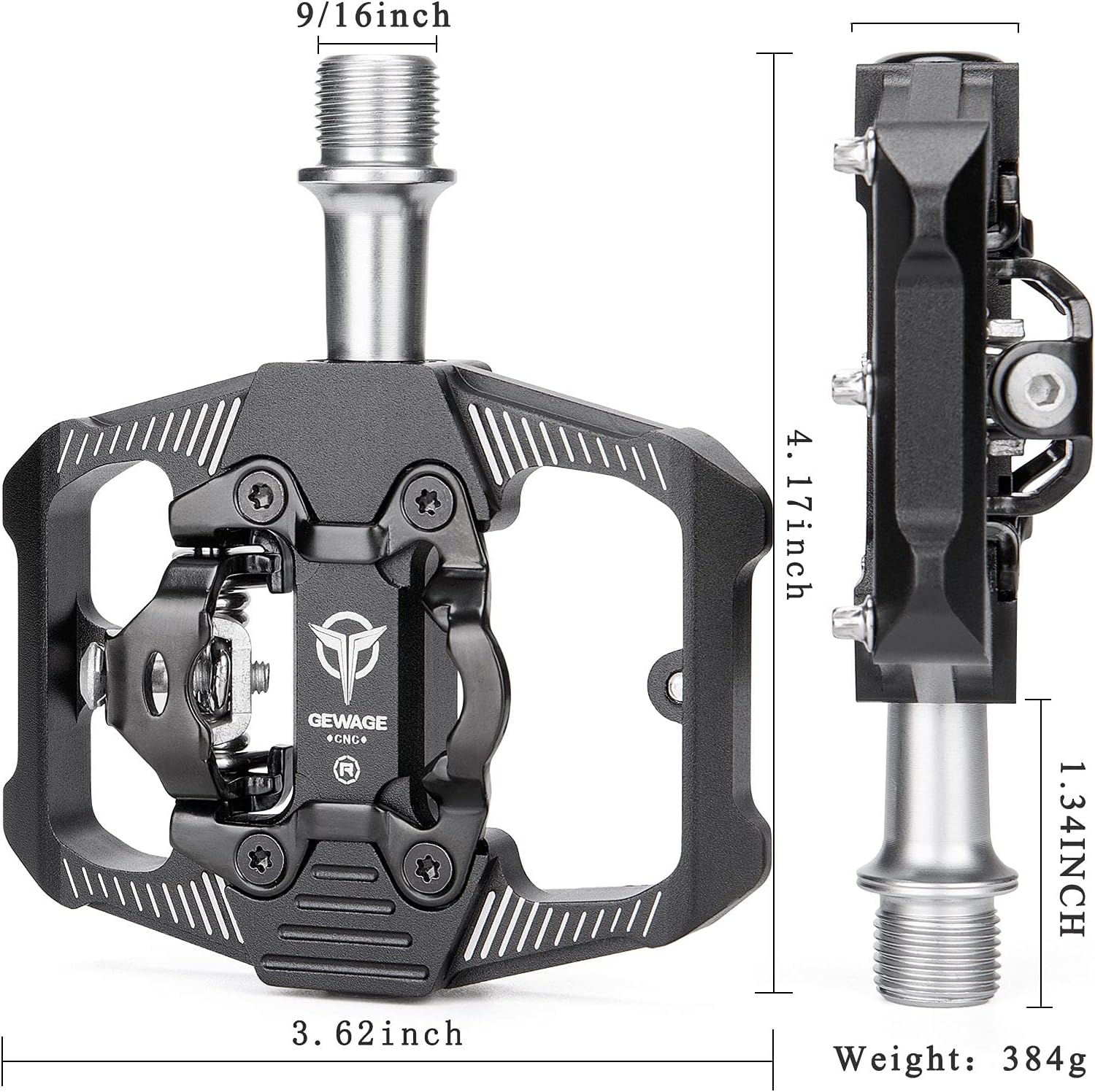 Thumbnail 5 de Pédales vélo SPD double fonction GEWAGE (plateforme + clipless) en aluminium 9/16