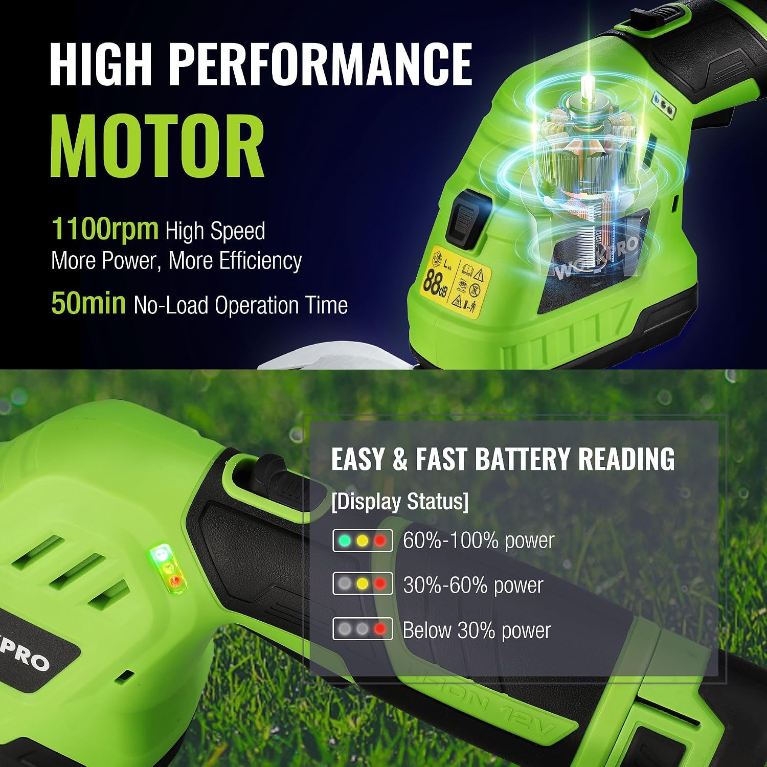 Detalle de WORKPRO 2-in-1 Cordless Hedge Trimmer and Grass Shear (12 V) with 2 Interchangeable Blades