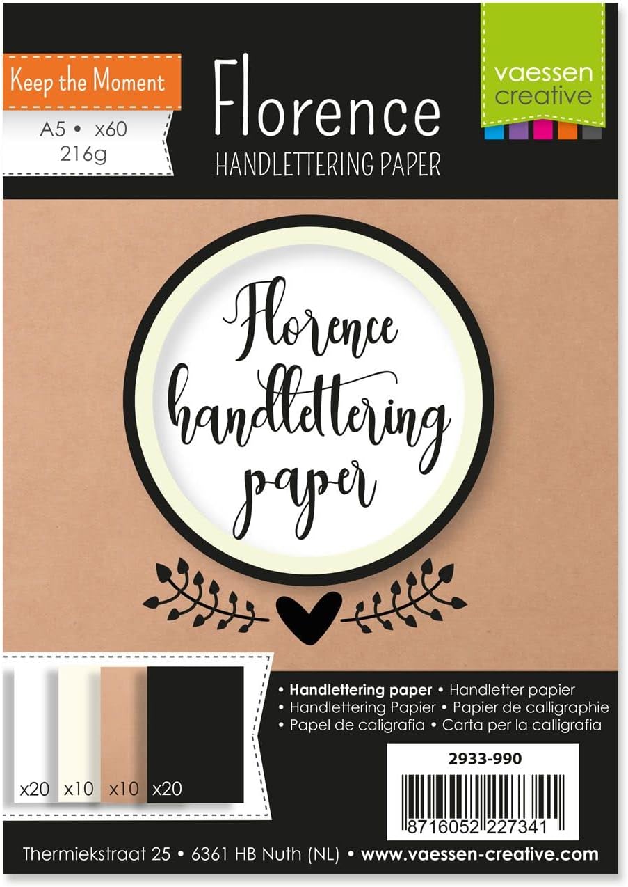 Detalle de Florence Papier Calligraphie A5 – 60 feuilles multicolores (Blanc, Noir, Blanc cassé, Kraft) – 216 g/m², surface lisse