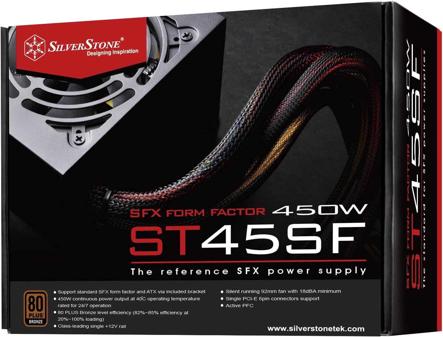 Detalle de SilverStone SST-ST45SF v 3.0 – zasilacz SFX 450 W 80 Plus Bronze, wentylator 92 mm