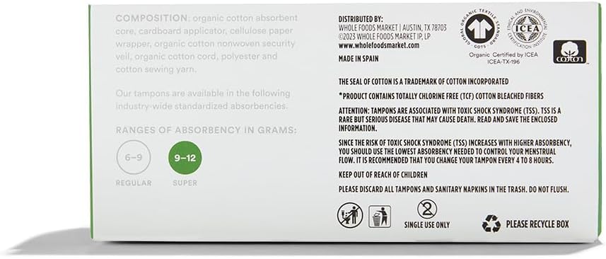 Thumbnail 2 de 365 by Whole Foods Market Tampons with Cardboard Applicators, Super Absorbency, Organic Cotton, Unscented – 14 Count