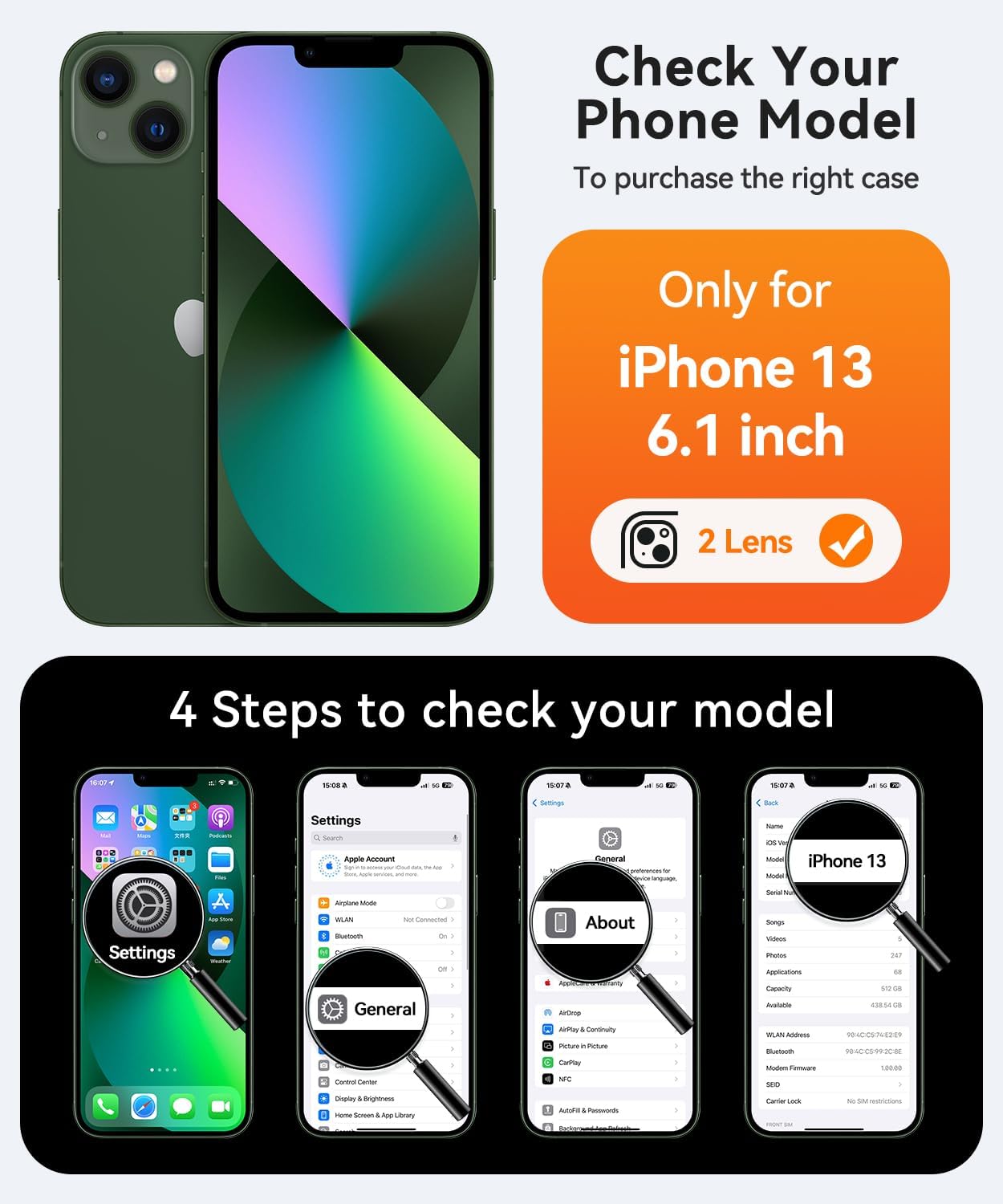 Thumbnail 1 de CANSHN Cover magnetica per iPhone 13 (6,1") compatibile MagSafe con protezione fotocamera, verde profondo