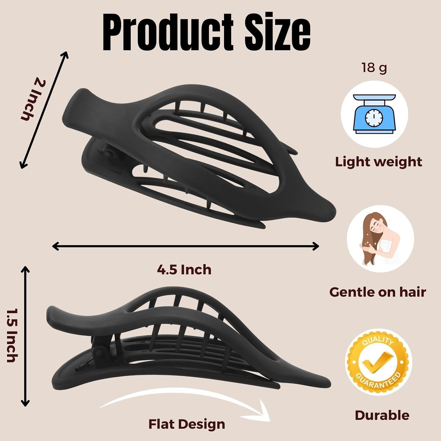 Detalle de CENTSTAR 8-Pack Flat Hair Clips, Matte Plastic with Lay-Flat Design