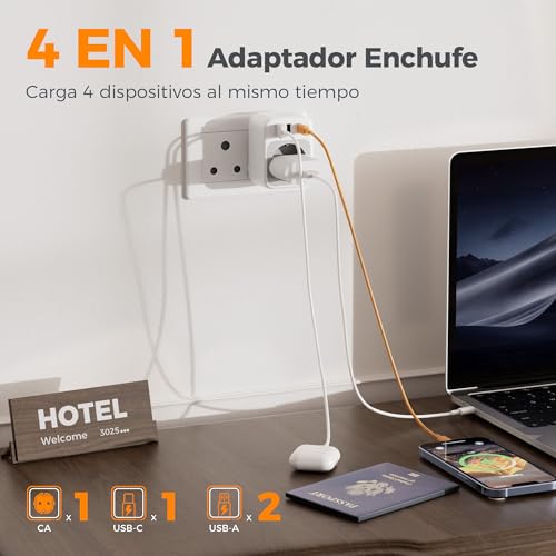 Detalle de TESSAN Adaptador Enchufe Sudáfrica: 4 en 1 con USB-C y 2 USB-A (2 piezas)