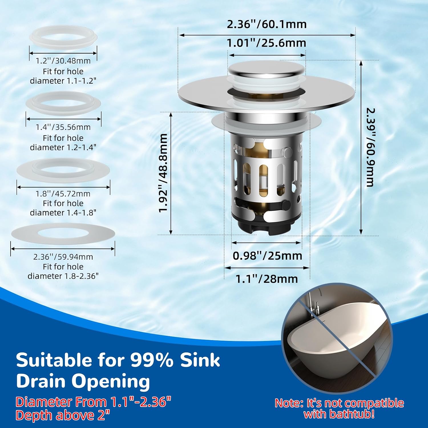 Thumbnail 6 de Hibbent Upgraded 3 in 1 Bathroom Sink Drain Strainer, Pop Up Stopper