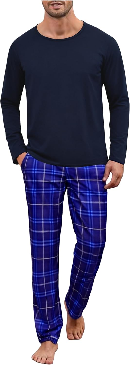 Detalle de Uniexcosm ensemble de pyjama homme en coton hiver à manches longues, col rond et poches latérales