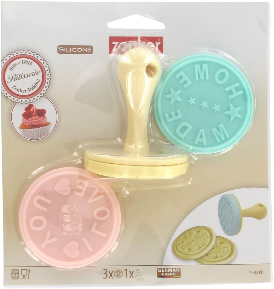 Detalle de Lot de 3 tampons à pâtisserie Zenker 44812 (silicone) pour biscuits — « Home Made », « I Love You », « Made with Love »