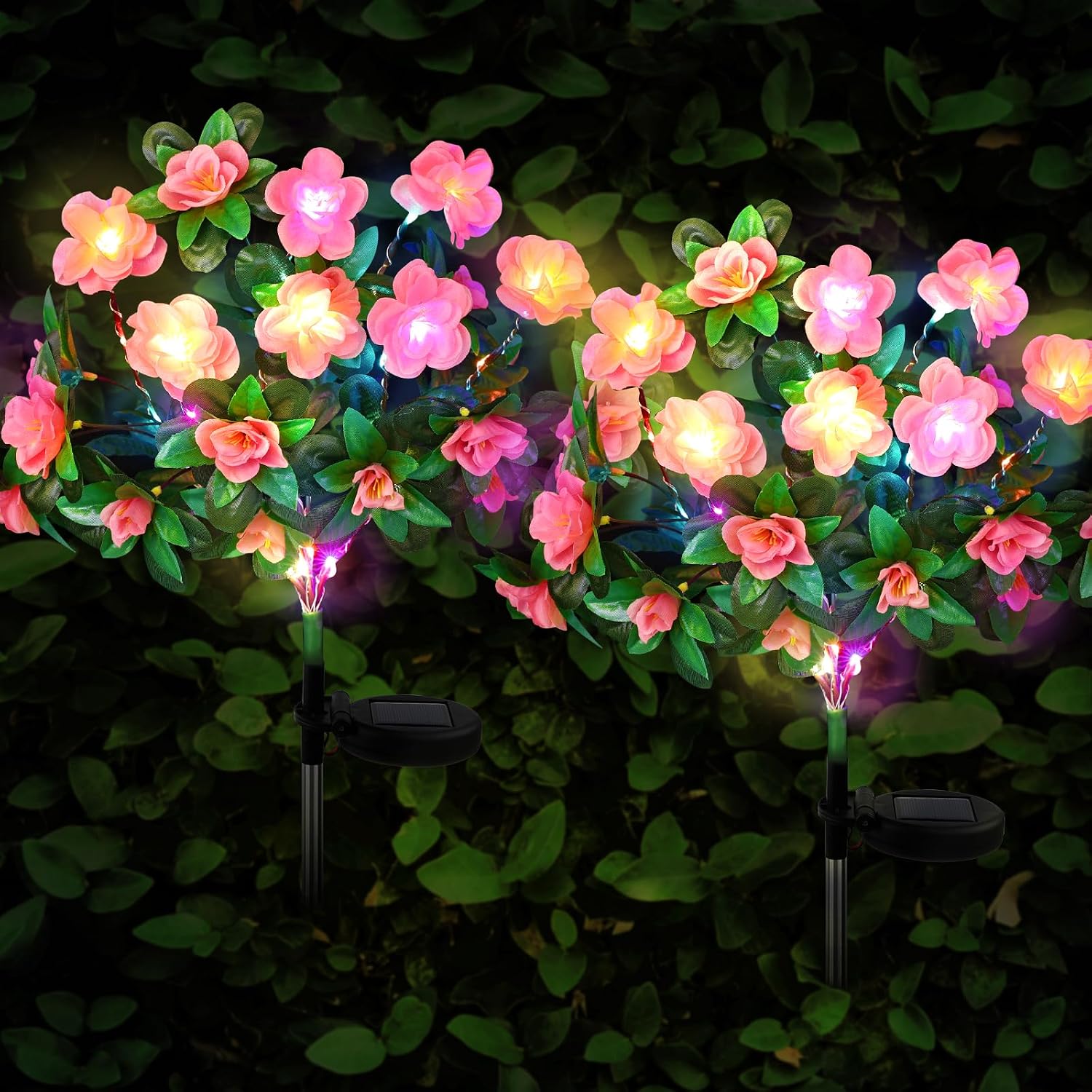 Detalle de FWLWTWSS Solar Flower Lights Outdoor Garden – 2 Pack Rhododendron Lights (Pink)