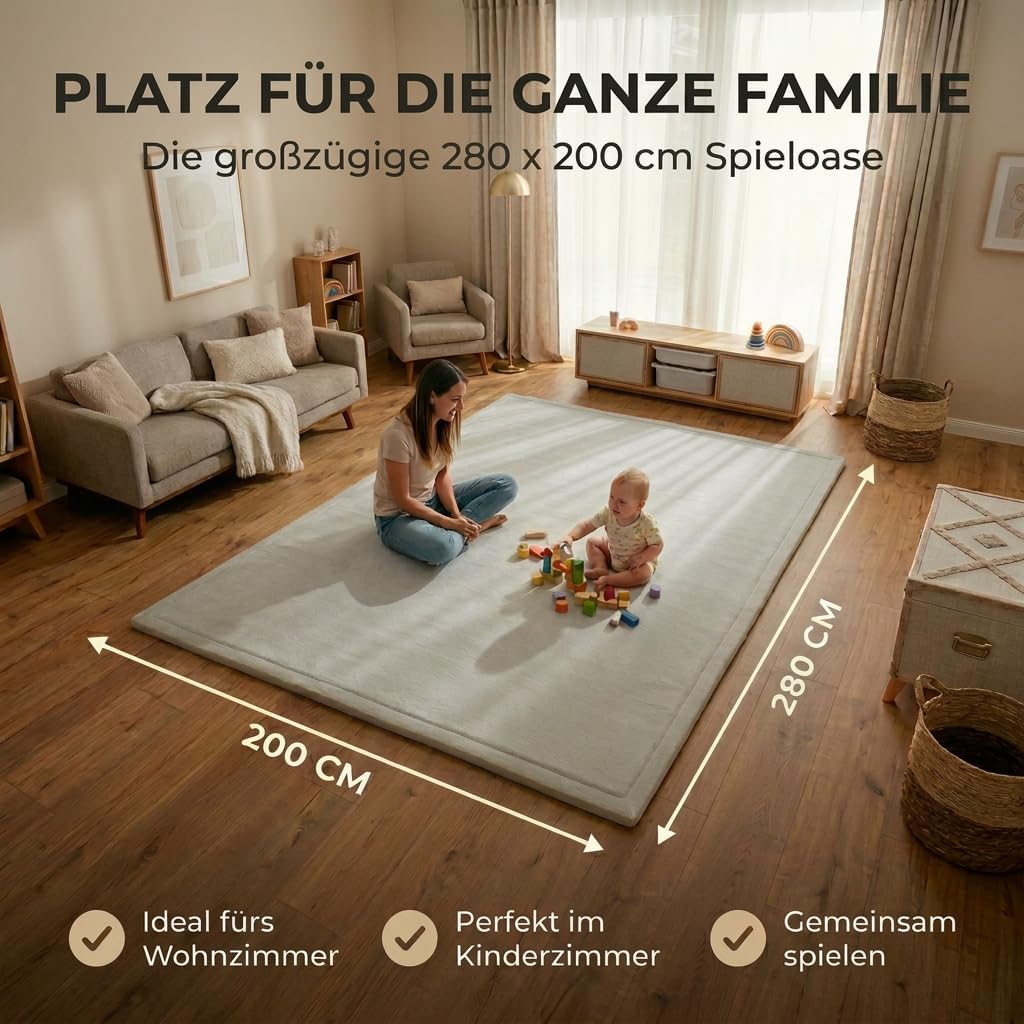Detalle 2 de BabybeFun Krabbelmatte Baby – 3 cm Dicke, 280 × 200 cm, rutschfest, kuschelig weich