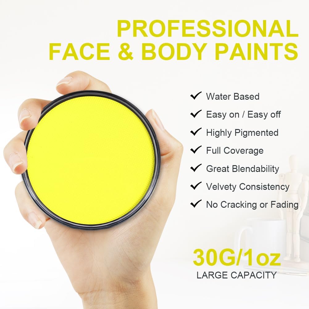 Detalle de LOPHE Trucchi Neon 30 g – Pittura di Corpo Vernice Fluorescente non Tossico per UV, Giallo Fluorescente
